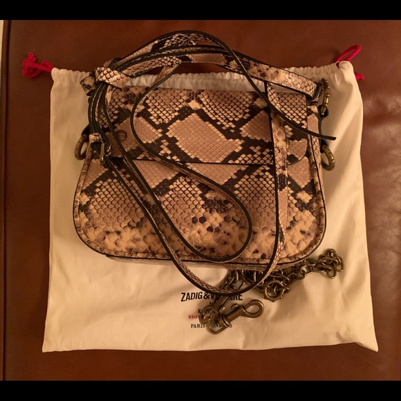 zadig voltaire Kate Wild Bag Snake Print Leather Beige Detachable Chain SOLD OUT - Picture 2 of 11